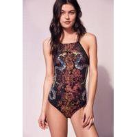 Out From Under Printed High Neck Swimsuit, PURPLE