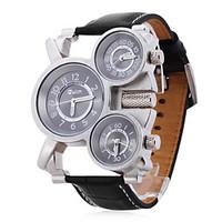oulm mens watch military three time zones leather band cool watch uniq ...