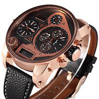 Oulm Men\'s Military Watch Wrist watch LED Three Time Zones Quartz PU Band Cool Casual Luxury Black Brown