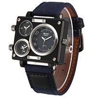 oulm mens military watch wrist watch three time zones quartz fabric ba ...