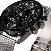 oulm mens fashion dual time zones quartz casual watch big round alloy  ...