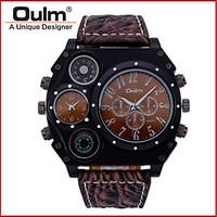 oulm mens military watch thermometer dual time zones quartz japanese q ...