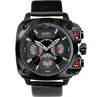 Oulm Men\'s Military Watch Wrist watch Calendar Quartz Genuine Leather Band Casual Cool Black