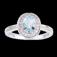 Oval Aquamarine and Diamond Ring in 9 Carat White Gold - Ring Size N