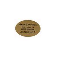 Oval self-adhesive labels, personalised, black font, gold background, 200 pieces