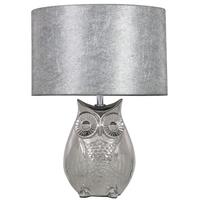 Oval Owl Silver Table Lamp with 10inch Silver Cobweb Shade