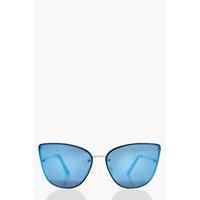 Oversized Blue Lens Frameless Sunglasses - blue