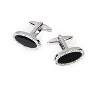 Oval Black Stone with Diamante Trim Cufflink