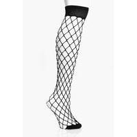 Oversized Fishnet Knee High Socks - black