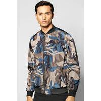 Over Camo Double Zip Bomber Jacket - navy