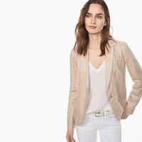 Overcheck Linen Blazer - Warm Khaki