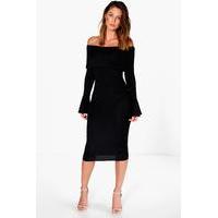 Oversized Bardot Midi Dress - black