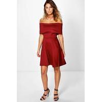 Oversized Bardot Skater Dress - berry