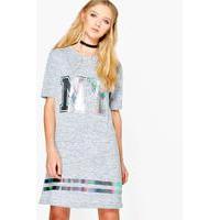 Oversized NY Knitted Tshirt Dress - grey