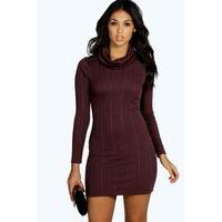 Oversized Roll Neck Rib Dress - grape