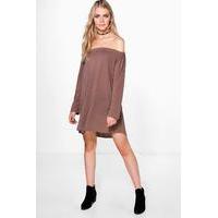 Oversized Off Shoulder Knit Dress - mocha