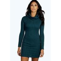 Oversized Roll Neck Rib Dress - teal