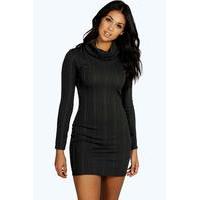 oversized roll neck rib dress black