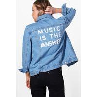 Oversize Slogan Back Denim Jacket - blue