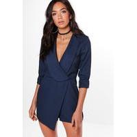Oversized Lapel Woven Tailored Playsuit - navy