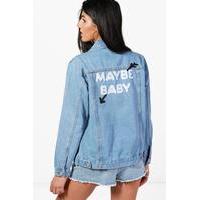 Oversized Slogan Back Denim Jacket - blue