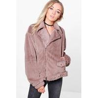 Oversized Teddy Fur Biker - mocha