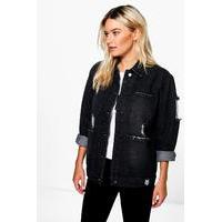 Oversized Washed Denim Jacket - black