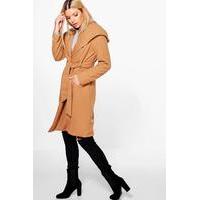 Oversized Wrap Jacket With Shawl Hood - camel