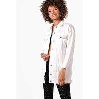 Oversize Distressed Denim Jacket - white