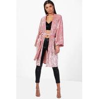 oversized velvet belted kimono blush