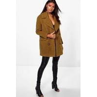 Oversized Collar Double Breasted Coat - olive