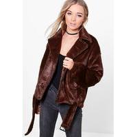 Oversized Teddy Fur Biker - dark brown