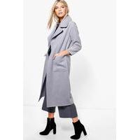 Oversized Collar Wool Look Robe Coat - grey