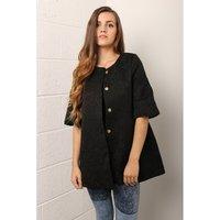 oversized collarless kimono style jacket in black