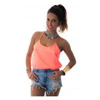 Oversized Racer Back Chiffon Vest Top In Neon Pink