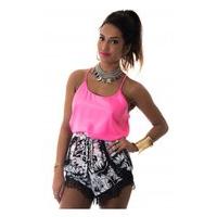 Oversized Racer Back Chiffon Vest Top In Bright Pink