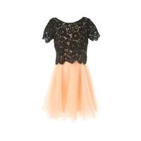 Overlay Dress with Tulle Skirt and Lace Top