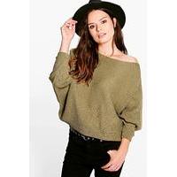 Oversized Rib Knit Batwing Jumper - khaki