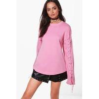 oversized eyelet sleeve sweatshirt pink