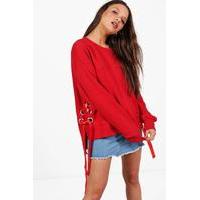 Oversized Lace Up Side Sweat - red