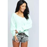 Oversized V Neck Jumper - green