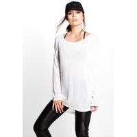 Oversized Batwing Knit Jumper - white