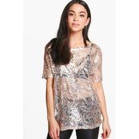 Oversized Sequin Body Tee - gold