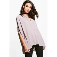 Oversized Panel Detail Batwing Shirt - mocha