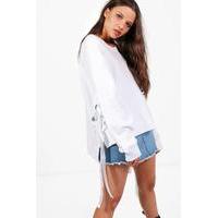 oversized lace up side sweat white