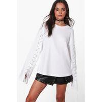 oversized eyelet sleeve sweatshirt white