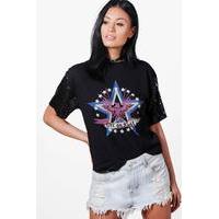 oversized sequin sleeve t shirt black