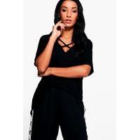 oversized cross strap t shirt black