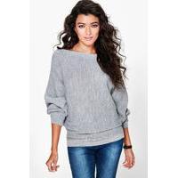 Oversized Rib Knit Batwing Jumper - silver