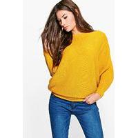 Oversized Rib Knit Batwing Jumper - mustard